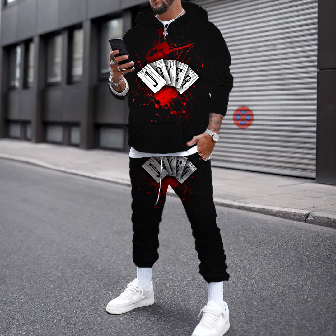 

2022 new playing card pattern sweater suit men's casual two-piece 3D printing suit spring and autumn men's large size S-6XL