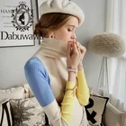 Повседневный пуловер Dabuwawa с высоким воротником в стиле пэчворк, свитер, женский осенне-зимний облегающий красочный вязаный свитер, женские свитеры DT1DJS021