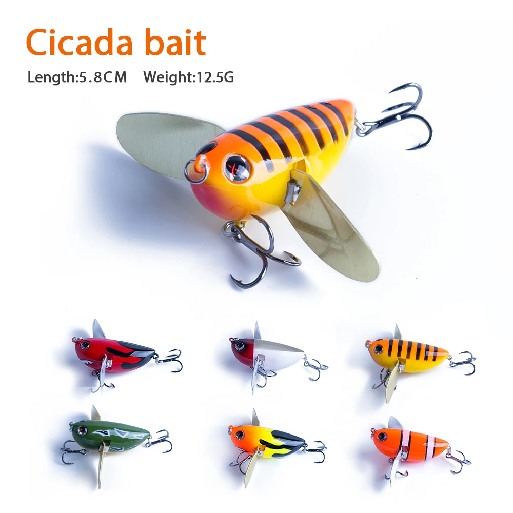 

1PCS 58mm 12.5g Simulation of Cicada Fishing Lures Popper Floating Hard Wobblers Bait Metal Blade Wings Artificial Lures