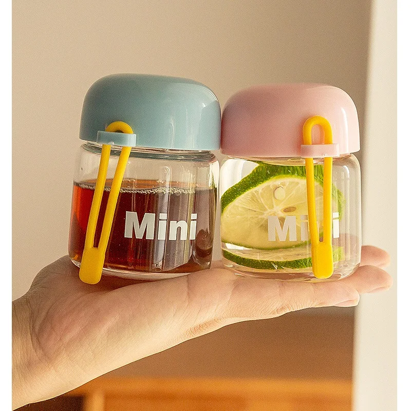 Креативная Милая портативная стеклянная мини чашка для воды 150 мл с веревкой