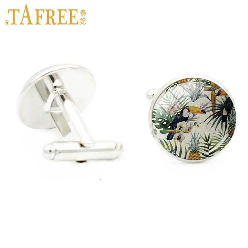 TAFREE, винтажное зеленое растение, мужские запонки, ювелирные изделия, высокое качество, стеклянный купол, Тропическое дерево, фламинго, птица, цветок, запонки, подарки A590