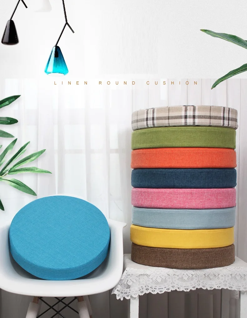 Пользовательская льняная Подушка круглая губчатая подушка для сиденья