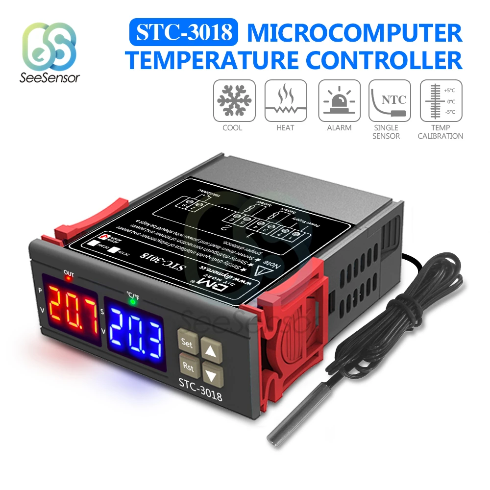 STC 3018 светодиодный цифровой регулятор температуры двойной дисплей термостат для