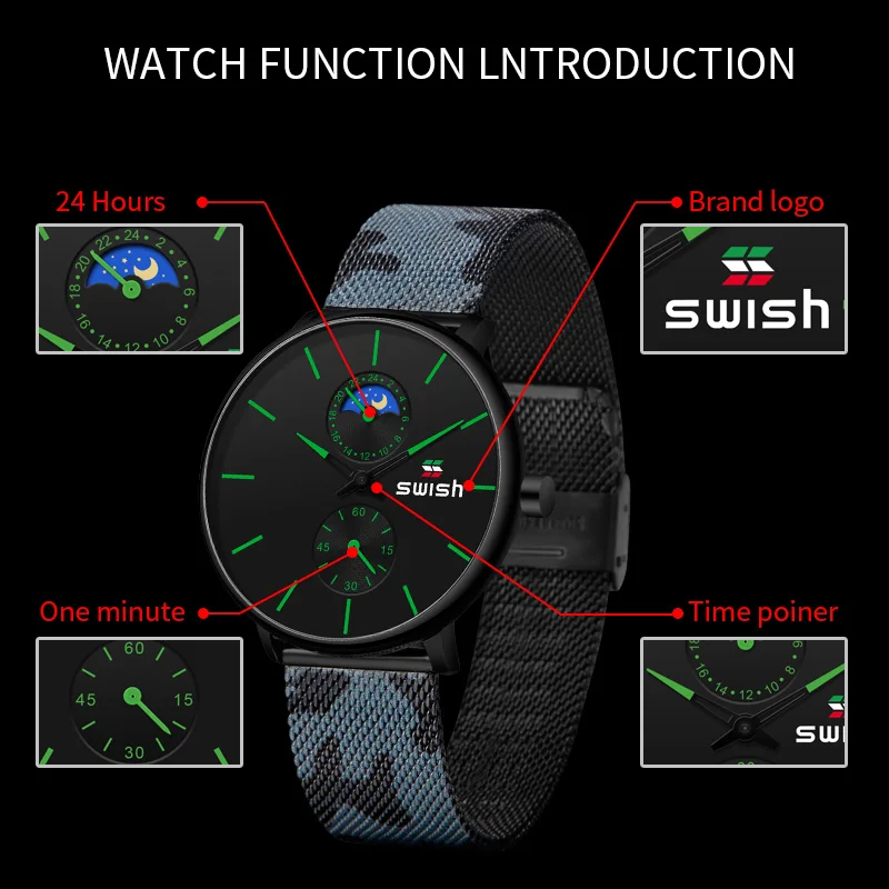 SWISH мужские военные часы 2020 брендовые модные спортивные из нержавеющей стали с