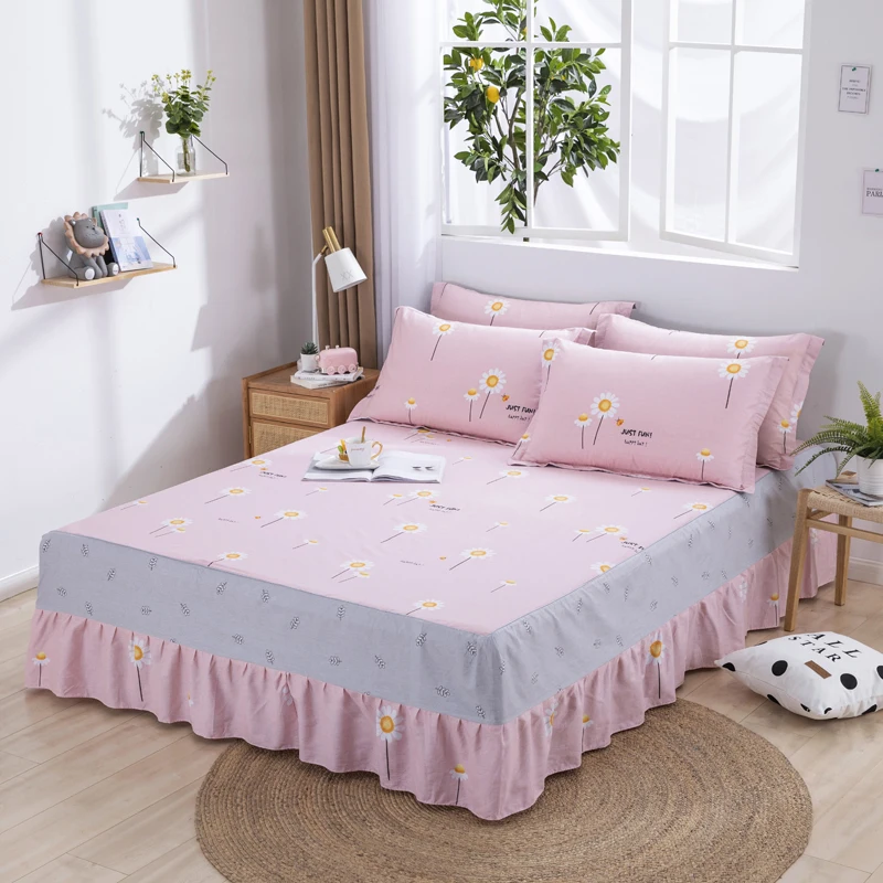 Постельное белье с юбкой из 100% хлопка наматрасник принтом в виде сердца цветов