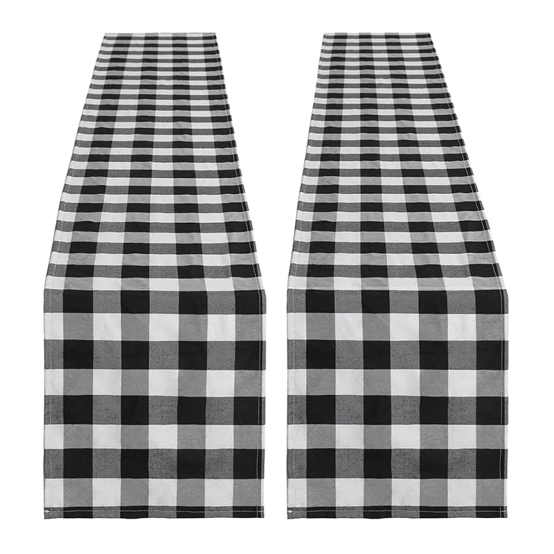 

2 Pcs Buffalo Black And White Plaid Table Runner,Wedding Party Thanksgiving Christmas Gathering Decorations,12X108 In