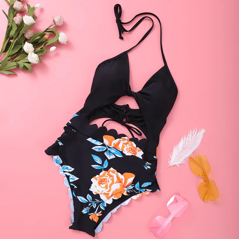 

Backless Floral Print Swimsuit Women One Piece 2021 New Swimwear Sexy Monokini Push Up Swimsuit Swimming Suit For Women Beach