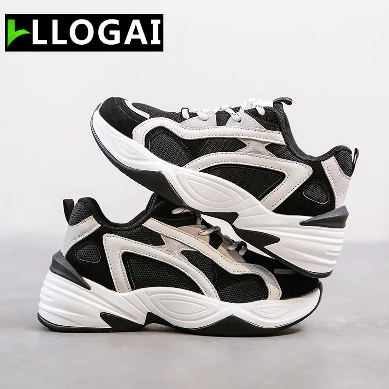 

Llogai Women Platform Vulcanize Shoes Chunky Fashion Breathable Mesh Sneakers Height Increasing Woman Casual Wedges Chaussures