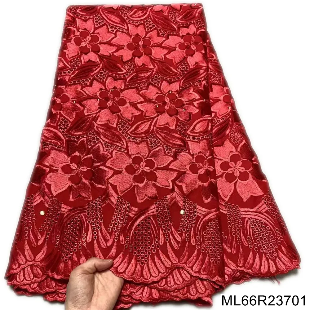 

Red african lace fabric 2021 high quality african swiss lace fabric 5 yard voile 100% cotton fabric for women dress ML66R237