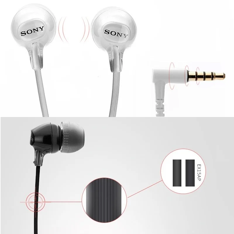 Оригинальные проводные наушники SONY MDR EX15AP 3 5 мм сабвуфер стерео гарнитура с