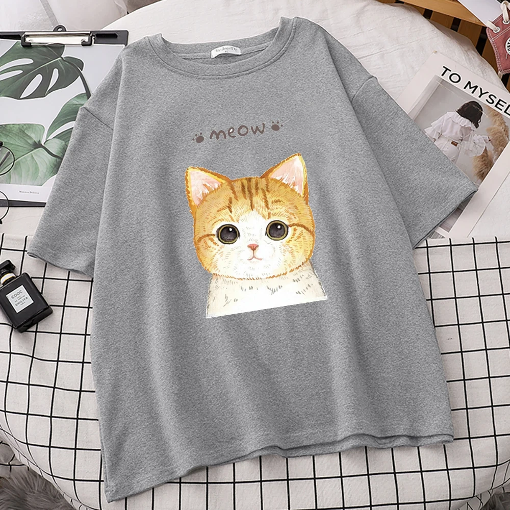 

Футболка мужская с принтом «большое лицо», модная Свободная рубашка с простым винтажным принтом кота, крутая тенниска с круглым вырезом и к...