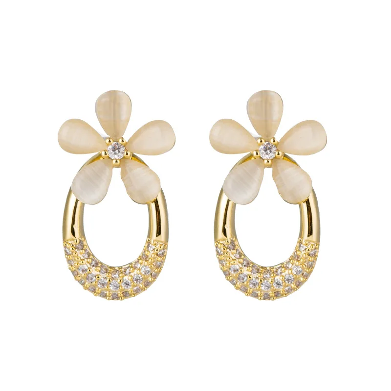 

Rhinestone Geometric Opal Stone Flower Earrings Female Temperament Charming Stud Earrings for Women Wedding Gift Jewelry