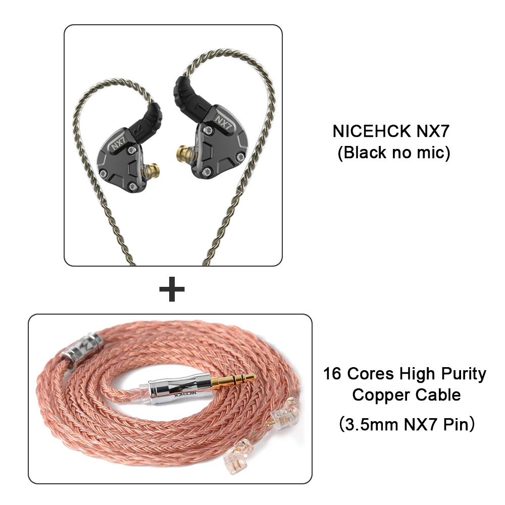 Black NoMic 3.5Cable NICEHCK NX7 наушники в ухо 4BA+ двойной карбоновый нанотрубка динамический+ пьезоэлектрическая керамика Гибридный 7 Драйвер единиц HIFI IEM металлическая гарнитура - Цвет: Black NoMic 3.5Cable