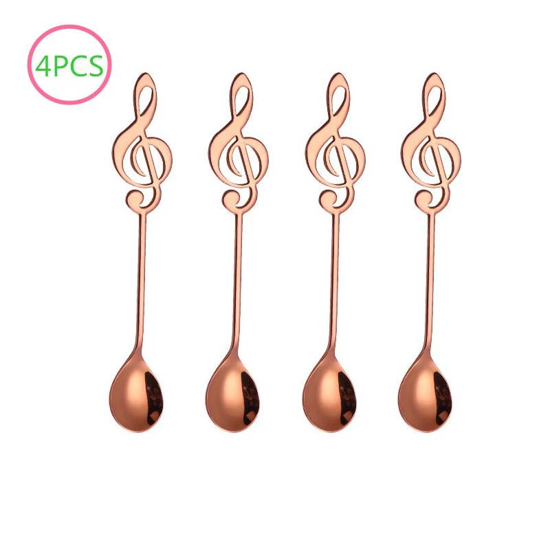 roegold spoon 7 шт/4 шт музыкальная нота кофе нержавеющая сталь для ложек чайные ложки для помешивания набор сахара мороженое кружка десертная ложка напиток столовые приборы - Цвет: roegold spoon