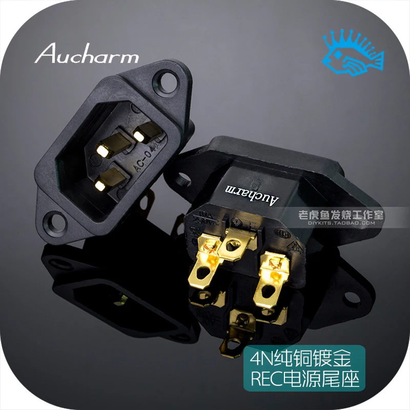 

1pcs/5pcs Aucharm hifi pure copper plated 4N fever class amplifier audio AC power socket REC power tail socket