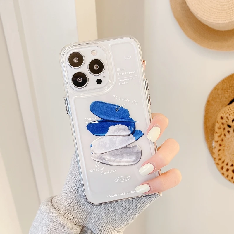 

Ins Fashion Art Geometric Oil Painting Phone Case For iPhone 11 12 13 Pro Max X Xr Xs Max 7 8 Puls Transparent Soft Cover
