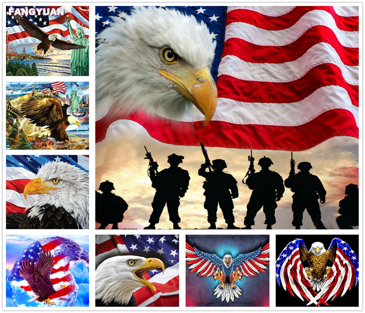 

5D Diamond Art Painting Eagle Cross Stitch Kits American Picture of Rhinestones Diamond Embroidery Animals Home Decor Gift