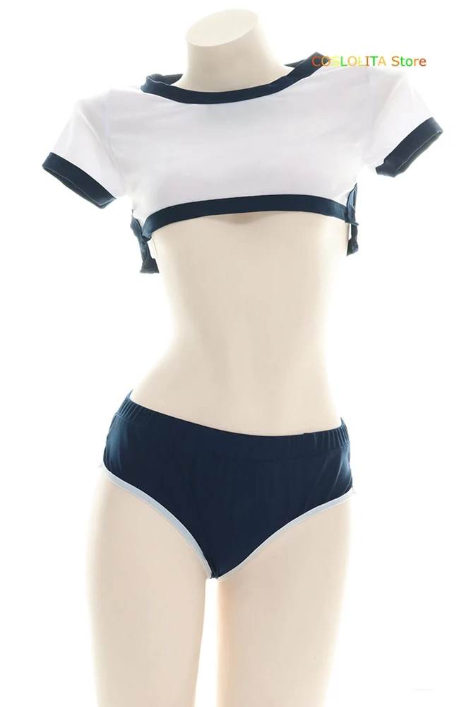 

Women Japanese Sexy Ultra-short Short Sleeve Tops Sleepwear gym suit Girls Student Kawaii Private Pajamas Suit Cosplay