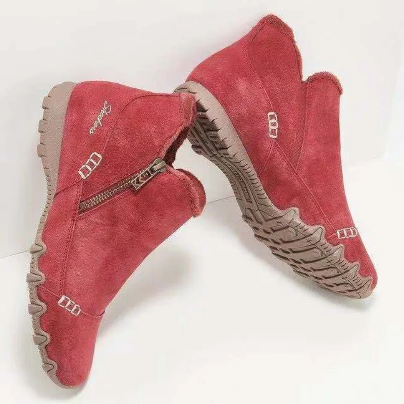 Женские ботинки на молнии Теплые ботильоны плоской подошве с бархатной