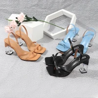 summer 2021 high quality new sexy plus size versatile heels with square toe peep toe black block heel sandals