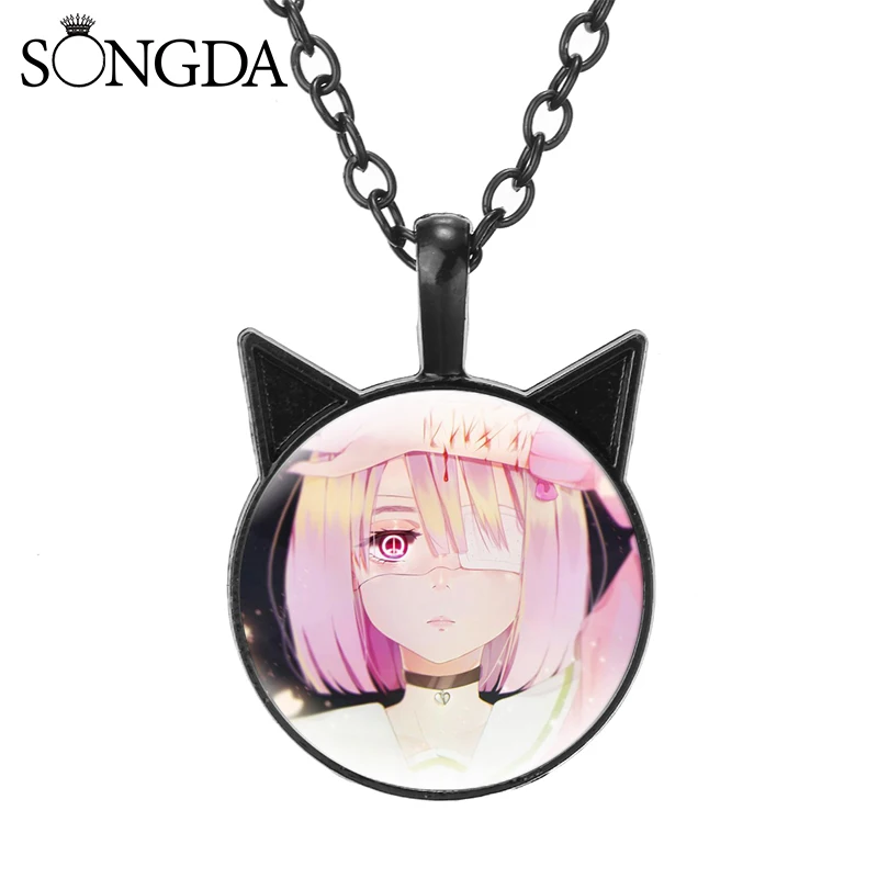 

Anime Magical Girl Site Cat Ear Pendant Necklace Cosplay Art Photo Glass Long Chain Necklaces For Fans Jewelry Gift Accessories
