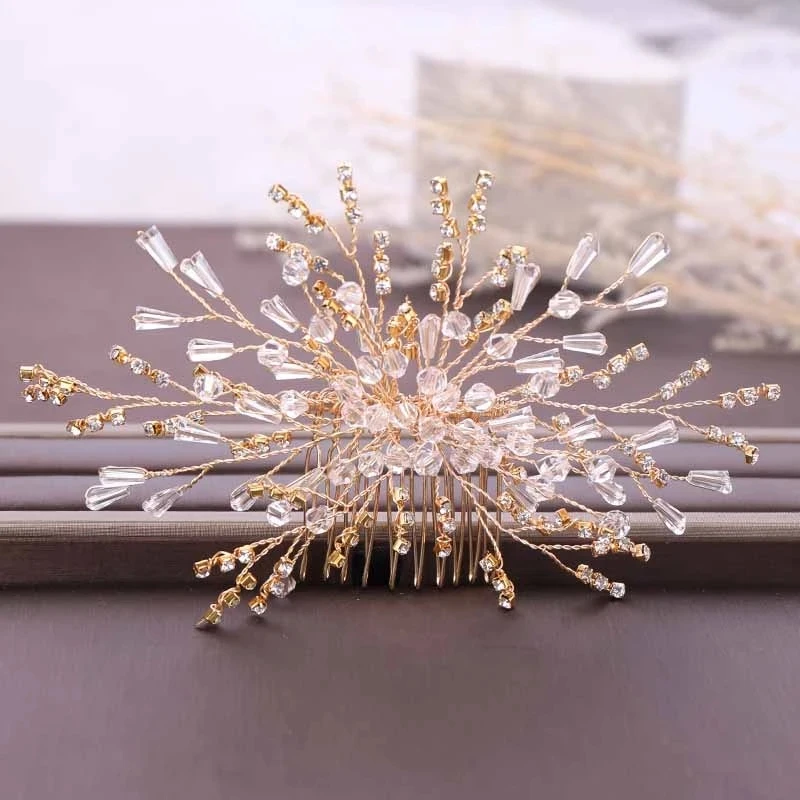 

Luxury Crystal Hair Combs Romantic Beautiful Wedding Bridal Clips Leaves Tiara Zinc Alloy Fine Jewelry Women Hair Pins Gifts
