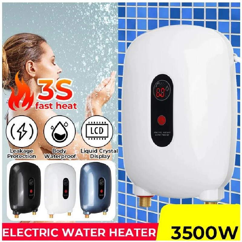 

3500W Electric Hot Water Heater 3-second Household Instant Water Heating Tankless Bathroom Shower Heater Temperature Control