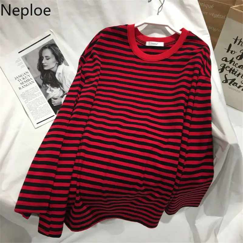 Neploe 2022 Autumn Striped Sweaters Medium-long Causal Pullovers Thin O-neck Top Korean Streetwear Plus Size Women Clothes | Женская