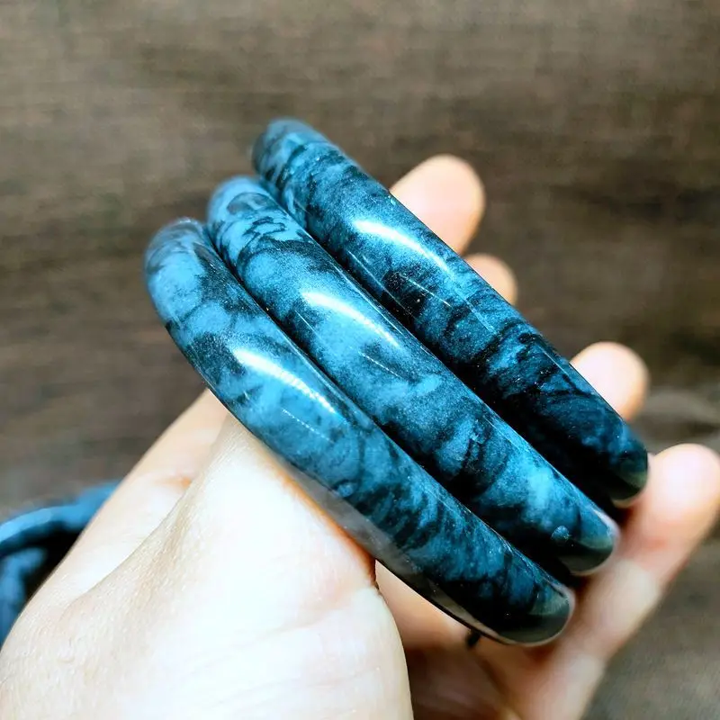 

Natural Blue Gray Hand Carved Round Jade White Fashion Boutique Bangle Jewelry Men's Women's