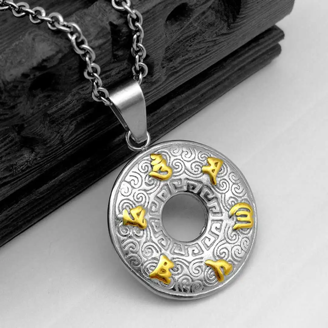 

Retro Six-character Mantra Pendant Necklace for Women Men Lucky Auspicious Shakyamuni Buddha Faith Charms Necklace Jewelry Gifts
