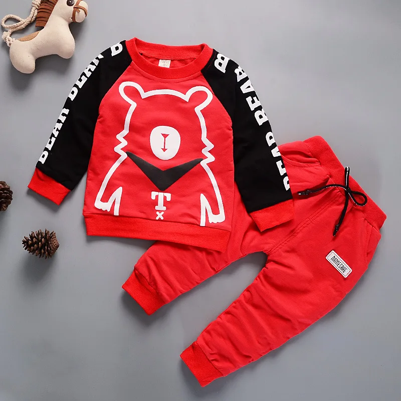 Cartoon Bear Kids Boys Sweatshirt Sweatpants Long Sleeve Clothes Sets Patchwork Fashionable Children's Wear Spring Autumn Outfit | Детская