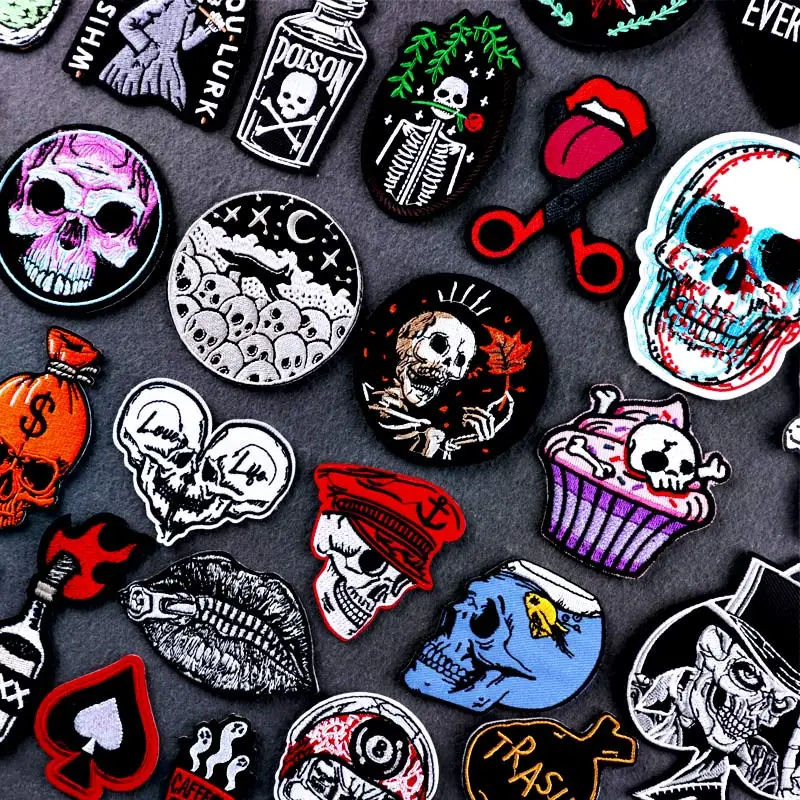Хиппи рок череп утюгом нашивки для одежды вышитые губы в стиле панк