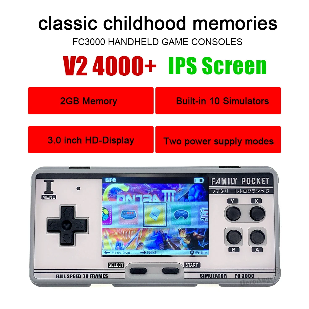 Классическая портативная игровая консоль FC3000 V2 в стиле ретро 4000 + игр видеоплеер
