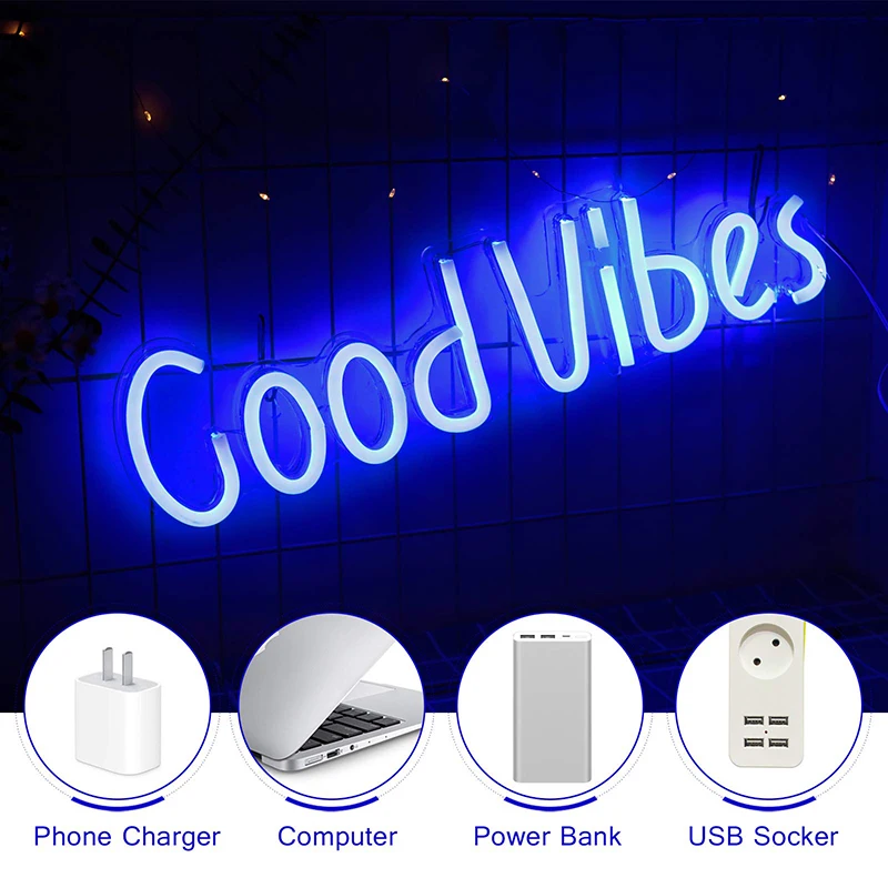 Неоновые вывески Good Vibes светодиодные неоновые с акриловой доской Goodvibes надписью