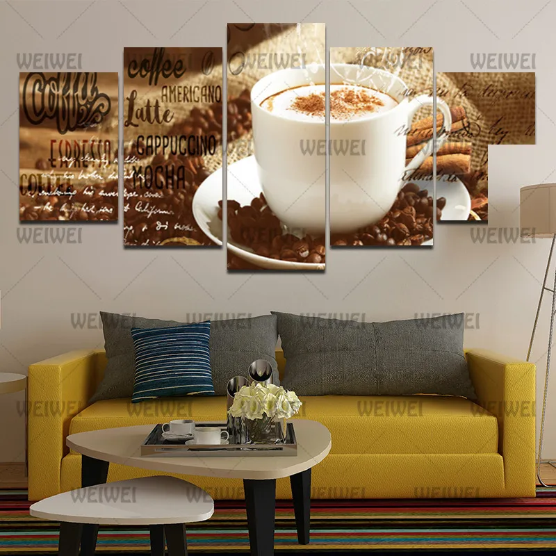 

Letter "coffee" and Coffee In The Cup Poster Home Decoration Canvas Painting Cafe Wall Art Decoration Frameless Irregular Style