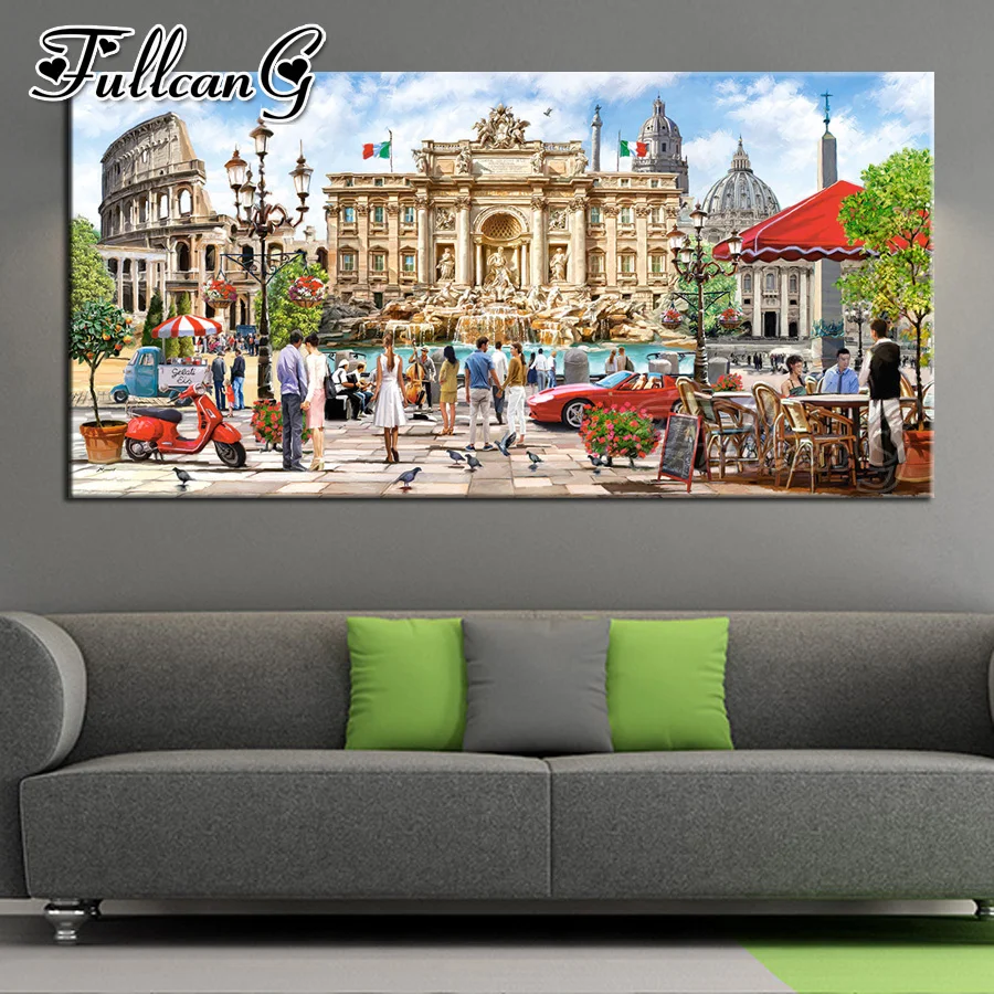 

FULLCANG 5d diy full square round drill large Splendor of Rome diamond painting landscape mosaic embroidery sale decor FC2087