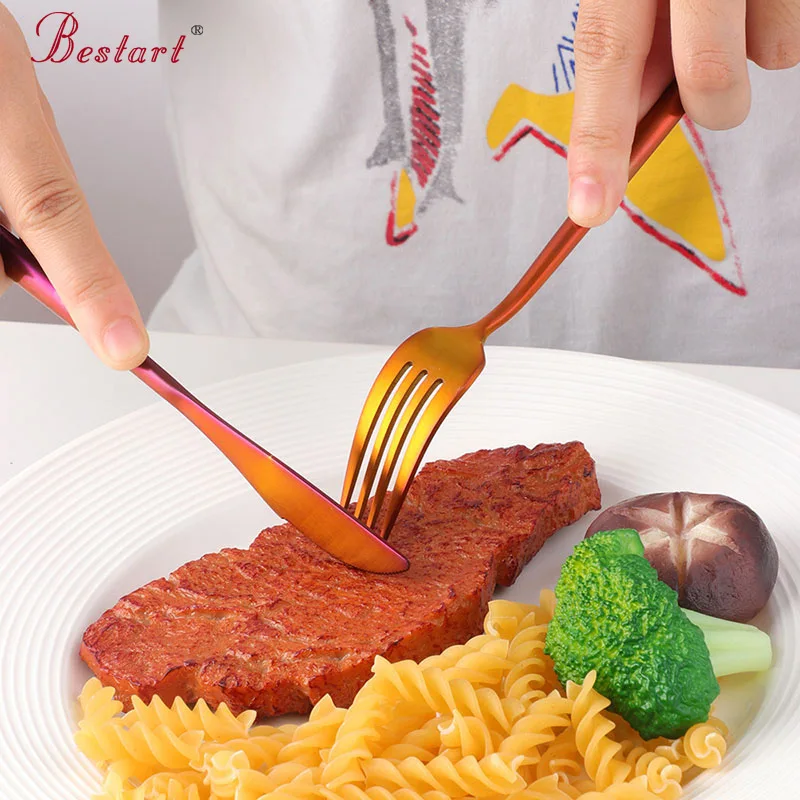 Горячее предложение черный набор столовых приборов Mate золотая посуда нож из