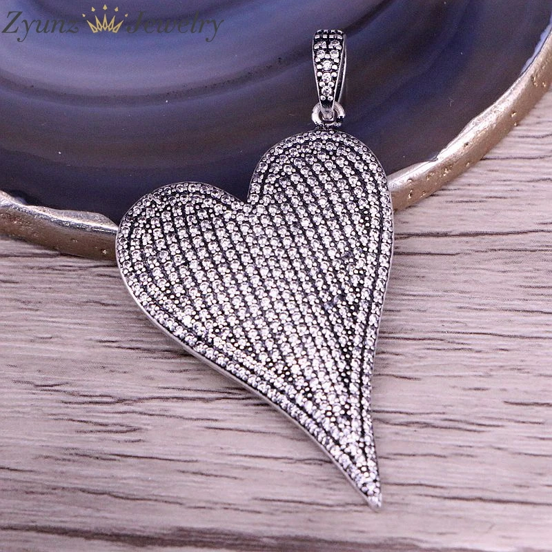 

3 шт, старинное серебро цвет нежный микро проложить подвеска в виде сердца с фианитами, элегантность романтические ювелирные изделия, ожере...