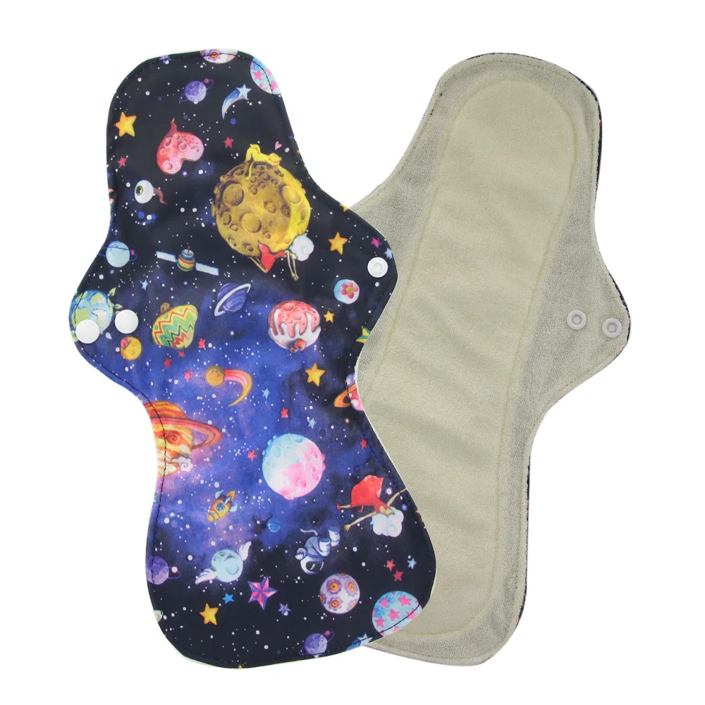 organic bamboo pad53 1" Фламинго печатные ночное Использование многоразовые менструальные подкладки для тяжелого потока большой размер дышащая женская Ткань колодки подкладка водонепроницаемый - Цвет: organic bamboo pad53