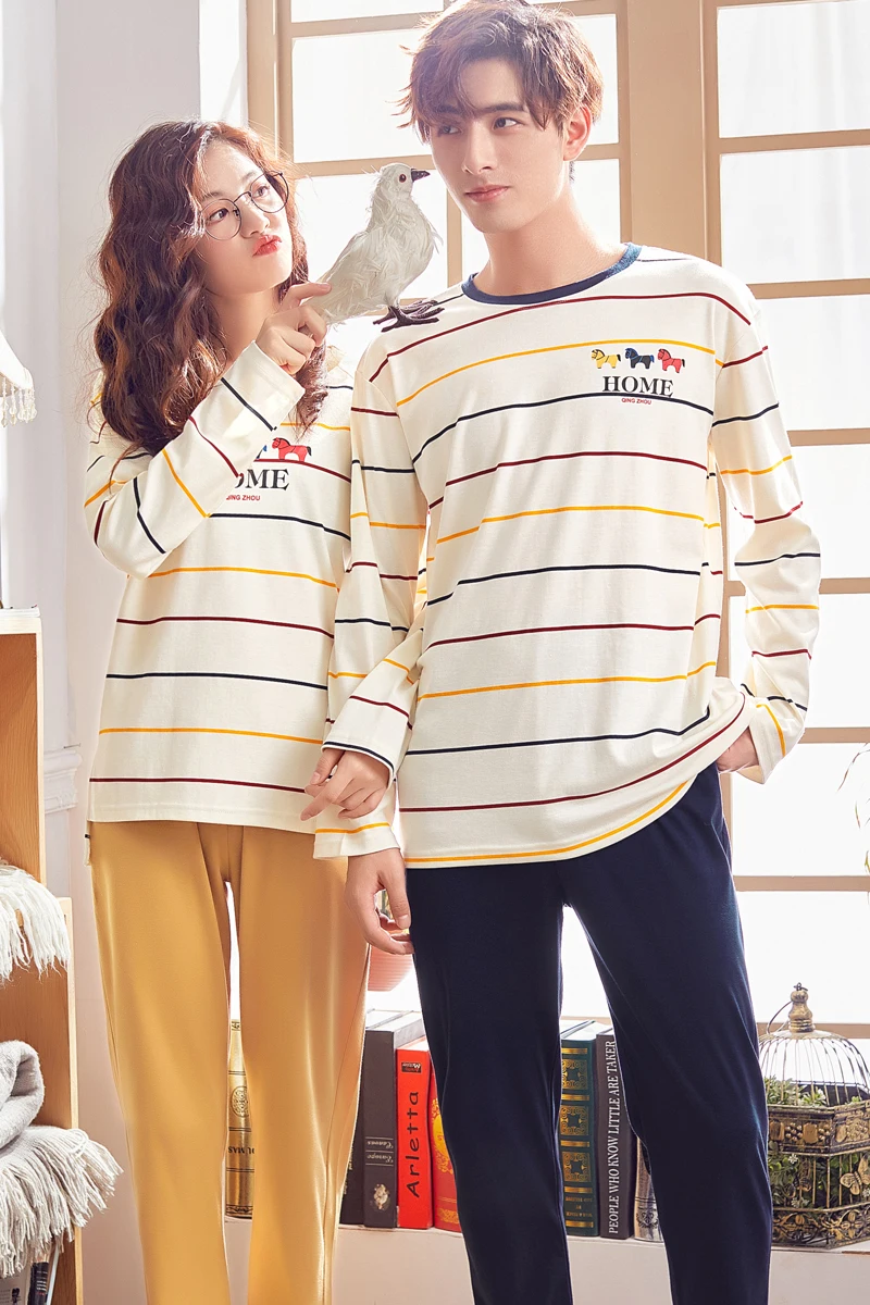Пижама для влюбленных пар Сезон осень зима Новые модные пижамы Одинаковые мужчин