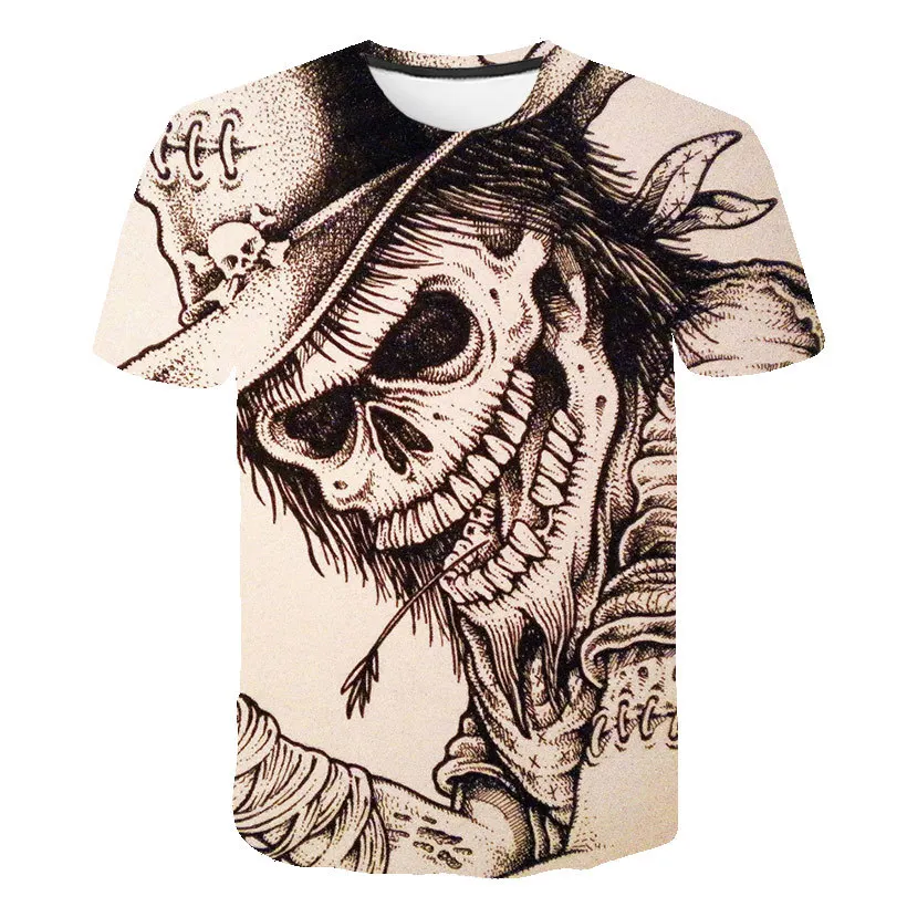 

O-neck Tshirt men Cool Print Colored Skulll 3D T-shirt Terror T Shirts Unisex Fit Short Sleeve Casual Tees 6XL summer new 2021