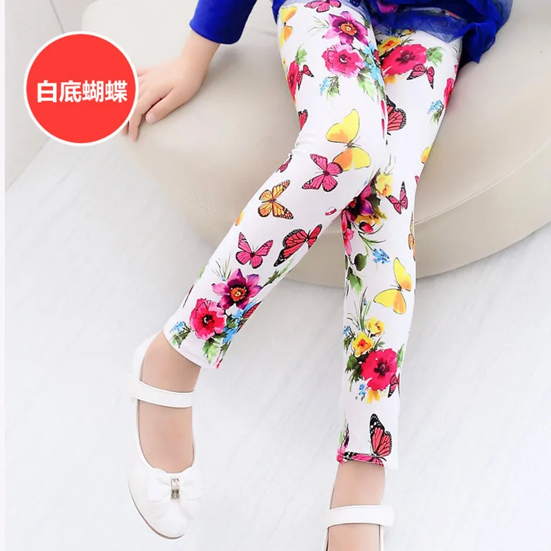 Новые модные детские леггинсы на весну осень с цветами и бабочками для
