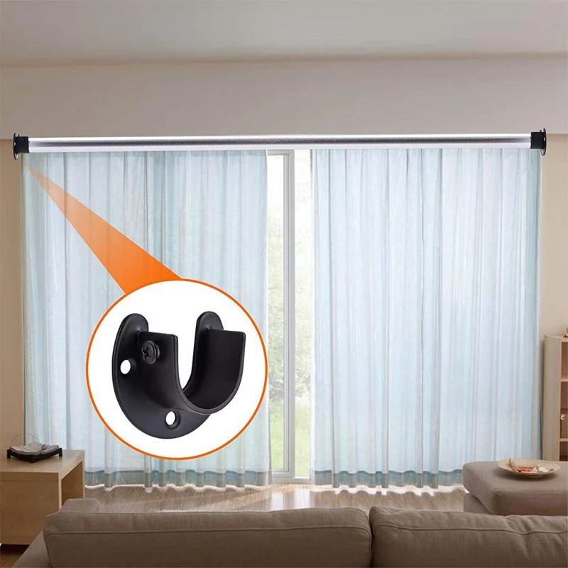 

4PC Wardrobe Rod Bracket Heavy Black Curtain Rod Bracket Closet Rod Support Bracket Closet Rod Socket