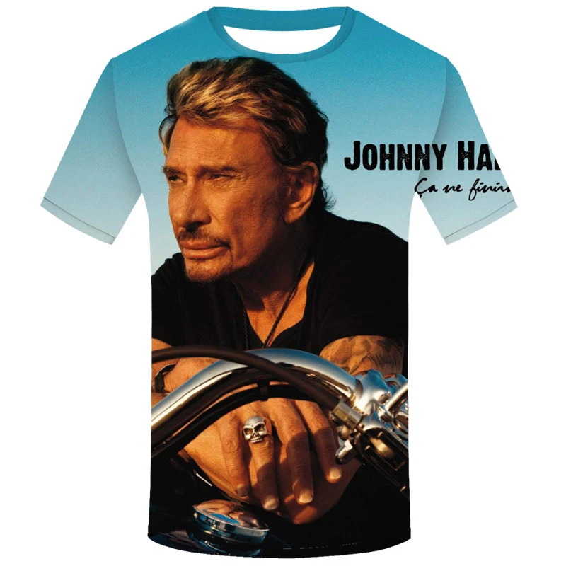 

2021 Hot Singer Johnny Hallyday 3D Print T-shirts Men/women Fashion Casual Harajukustyle Round Neck Streetwear Short Sleeve Top