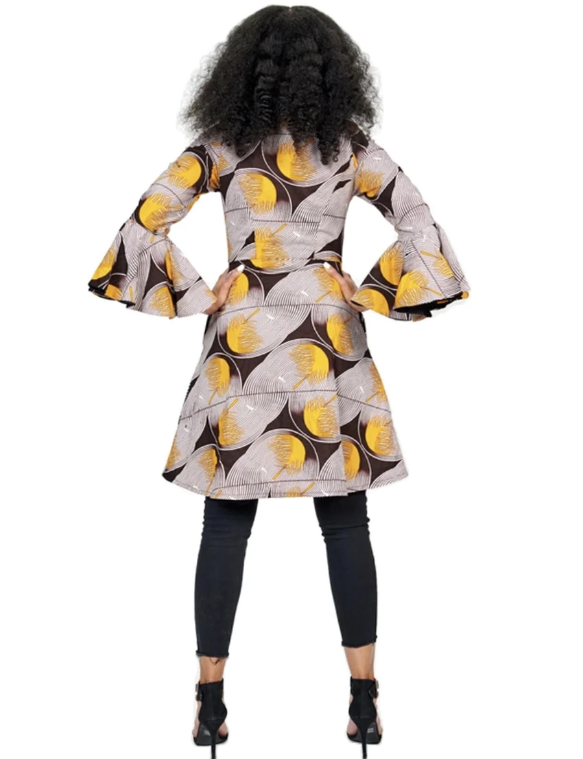 

African Dress Women Dashiki Print Digital Cardigan Woman Long Autumn Coats and Jackets Flared Sleeve Lady Casual Outfits Set