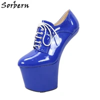 sorbern lady gaga heelless women pump platform shoes round toe lace up front shoes think platform extreme sexy fetish shoes new