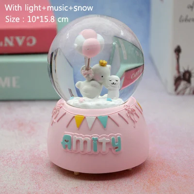 with snow-light Забавный парк развлечений скульптура хрустальный шар Amity слон Миниатюрная модель с воздушным шаром украшение дома музыкальная шкатулка фигурка ремесло - Цвет: with snow-light