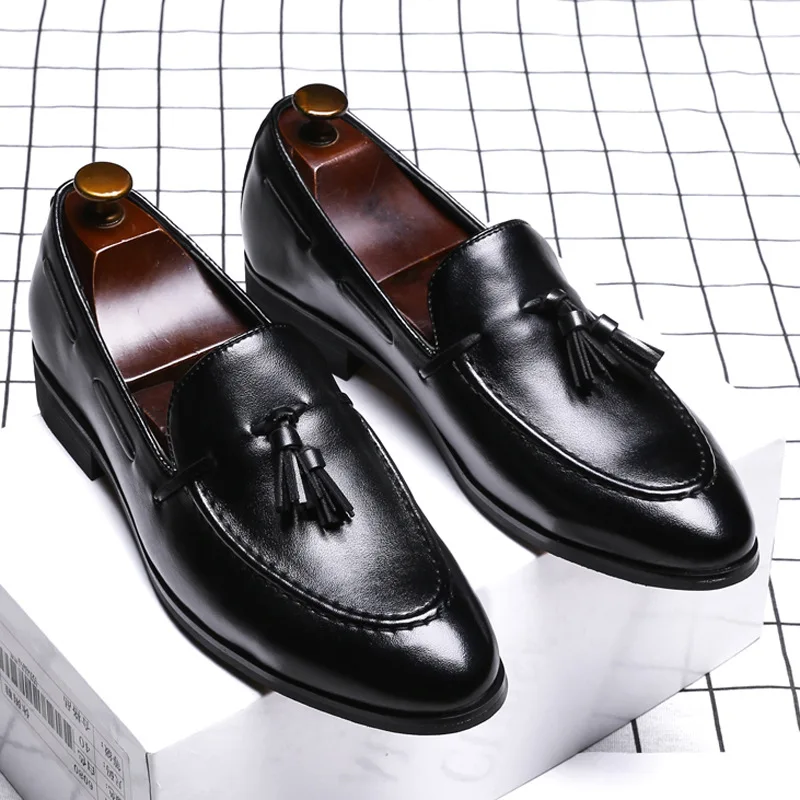 Tassel Loafers Leather Men Wedding Dress Business British Shoes Black Brown Slip on for Suits Mens Formal Shoe | Обувь