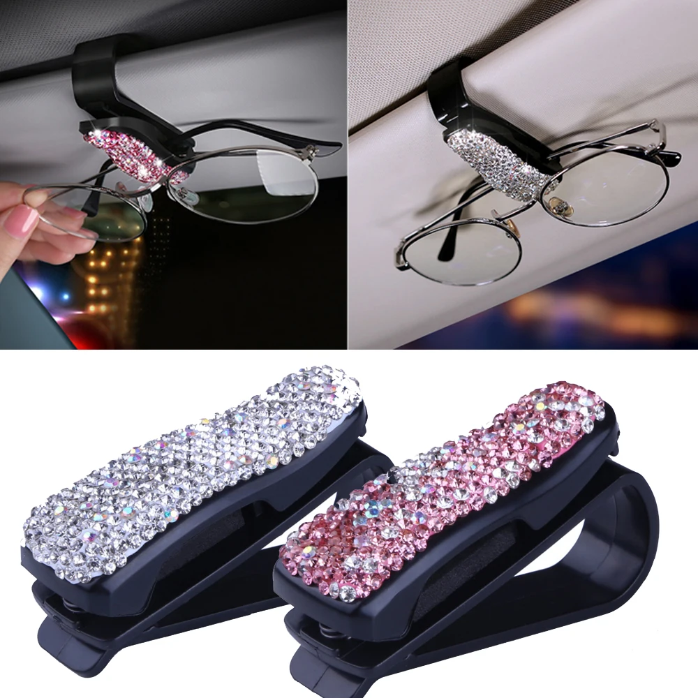 

1pc Rhinestone Diamond Decoration Clip Sun Visor Glasses Fastener Clip Portable Sunglasses Eyeglasses Car Interior Accessories