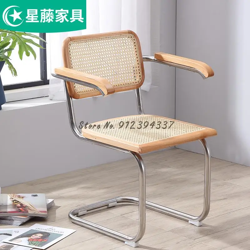 Rattan Dining Chair Single Medieval Armchair Computer Home Office Stainless Steel Backrest ins | Мебель